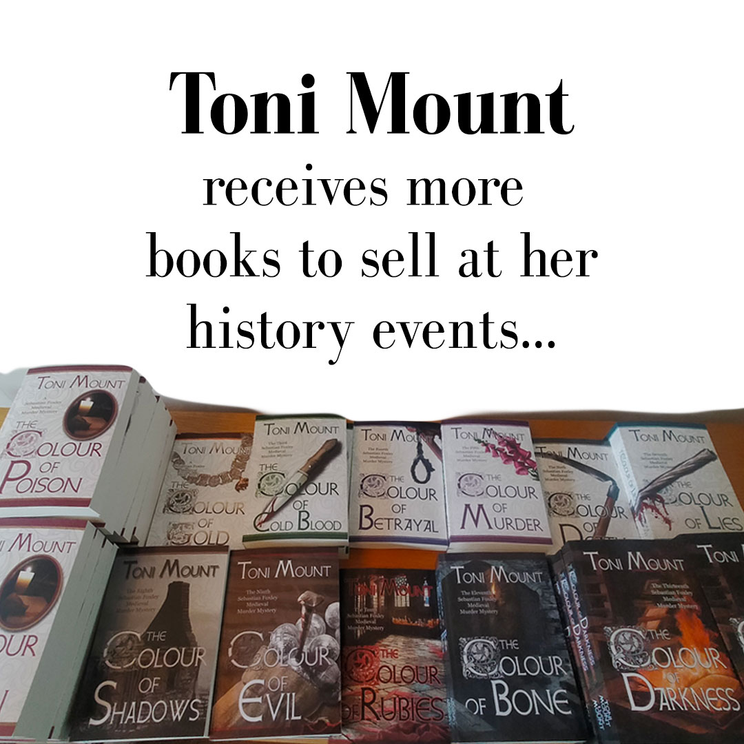 Toni Mount's books in a pile